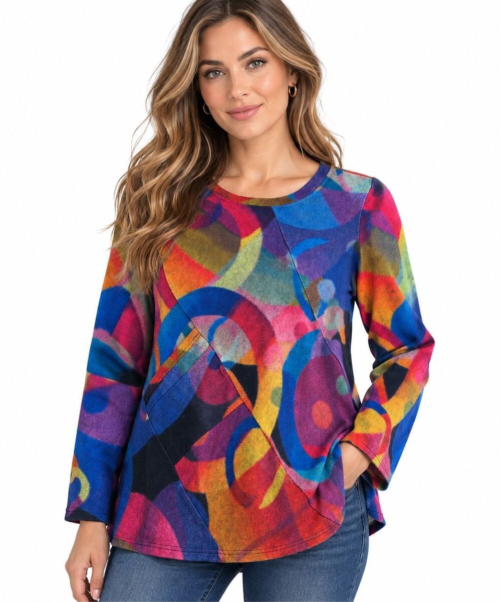 Damee Lagenlook Art to Wear Abstract Colorful Tunic Top Size XL